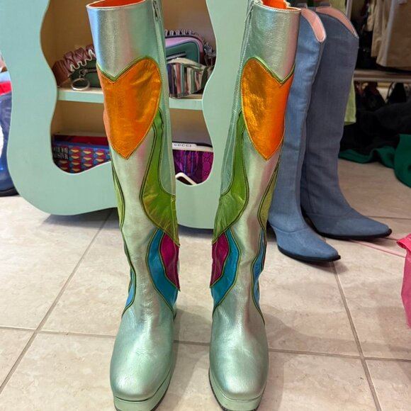 Latelier de Charlotte adc Charlotte Metallic 1970s knee high boots VAL 39 US 8 - Picture 3 of 8